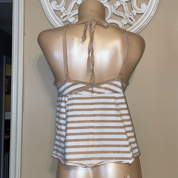 We the Free Womens large top tank Striped Tan White button tie back casual NWT - Picture 4 of 8